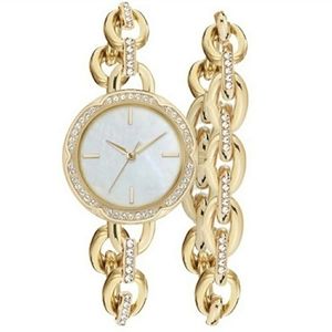 NWT  Rhinestones Pearl Gold Tone Watch with Bracelet Time And Tru
